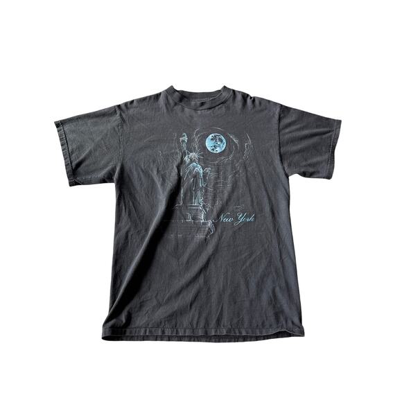 Vintage New York City Statue of Liberty Iridescent Print M Black T-shirt - Picture 1 of 6